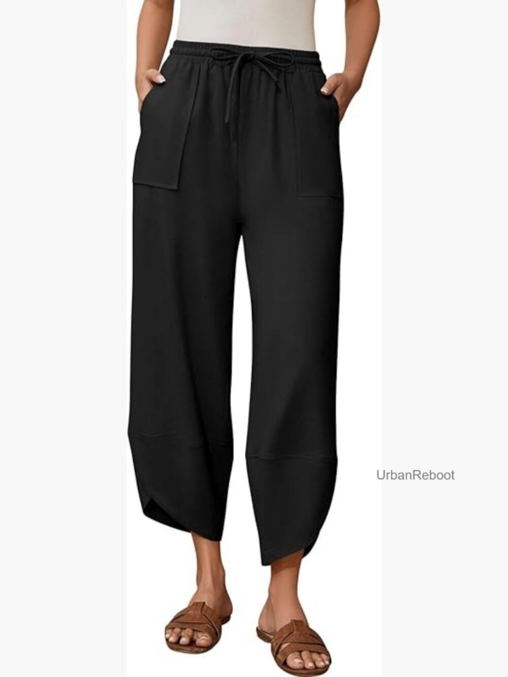 Wide Leg Linen Harem Pants Drawstring Palazzo Trousers with Pockets